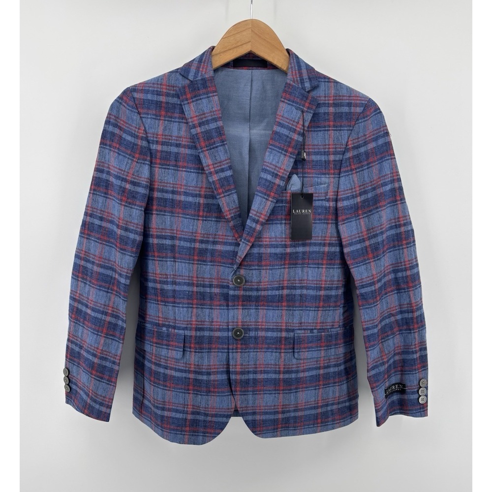 NWT Lauren Ralph Lauren Boys Sz 14R Bloxbury Plaid Sport Coat Blazer Linen $140
